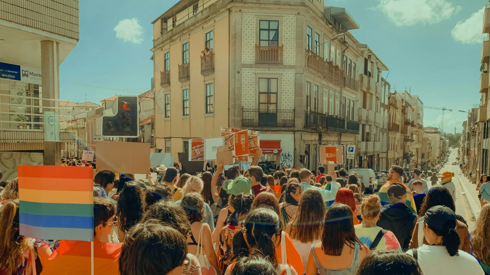 Crowd celebrating Pride in Porto, Portugal